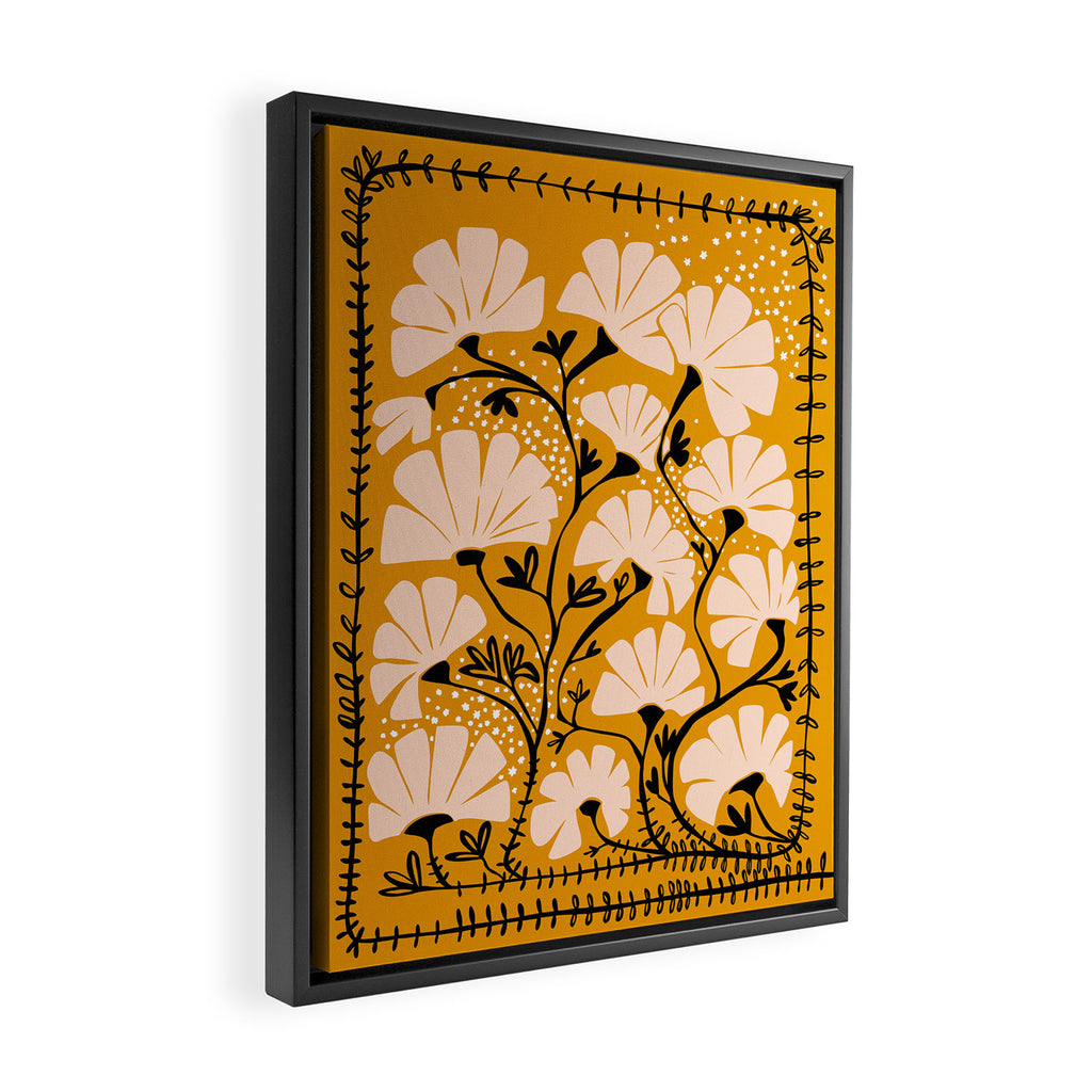 Ever blooming good vibes mustard yellow Framed Canvas Print Gallery Image 2