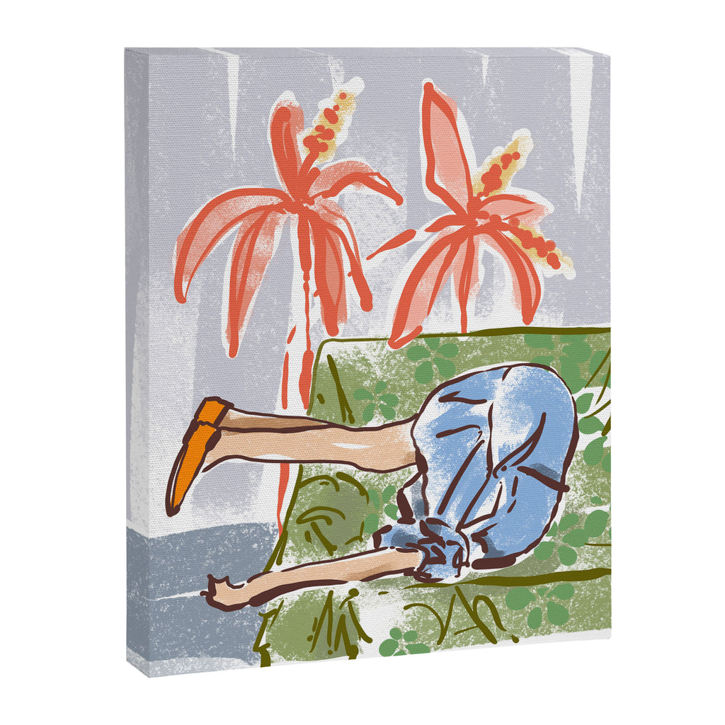 Exhausted woman in a blue dress Canvas Print Gallery Image 6