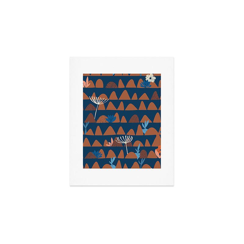 Farmland abstract pattern dark blue Art Print Gallery Image 1