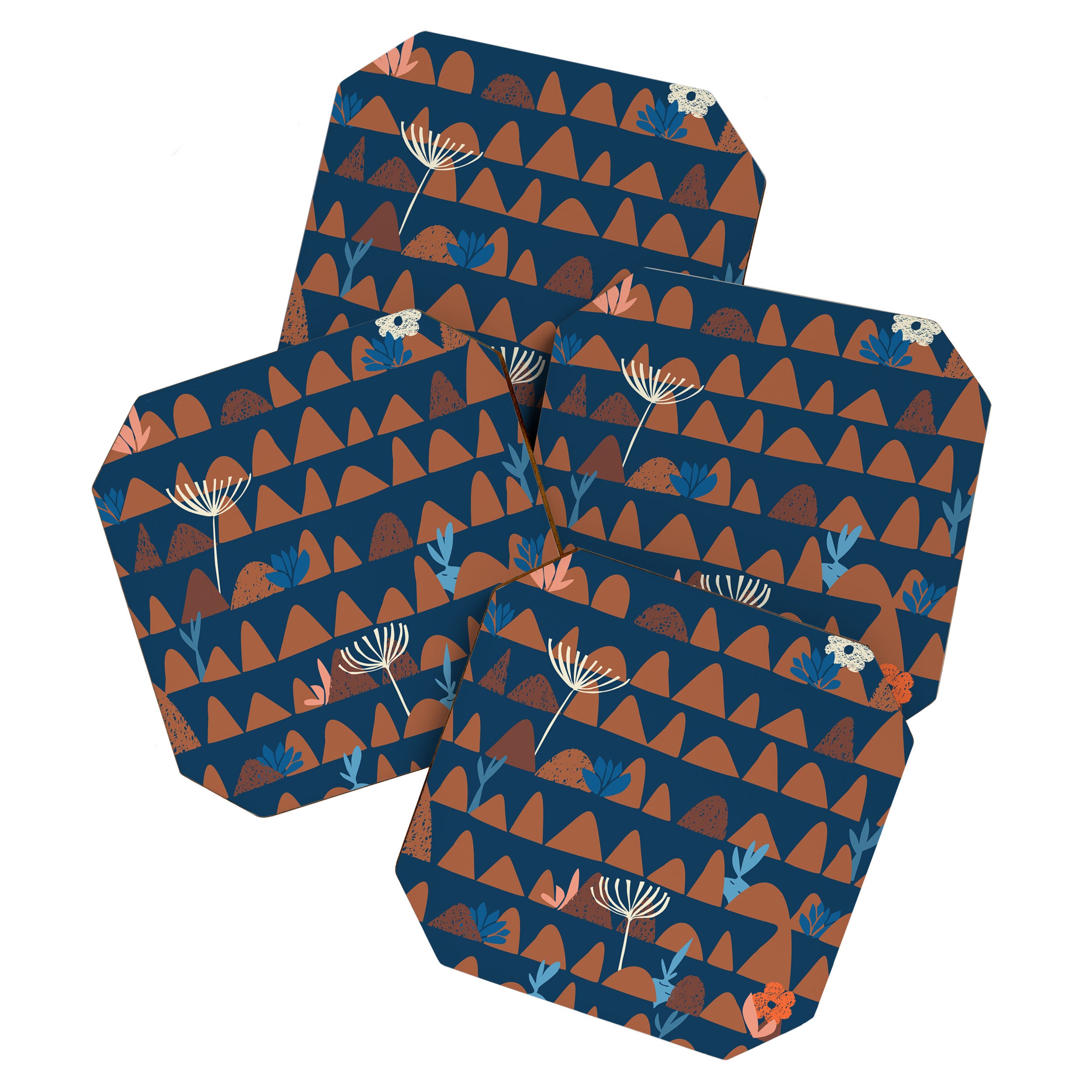Farmland abstract pattern dark blue Coaster Gallery Image 1