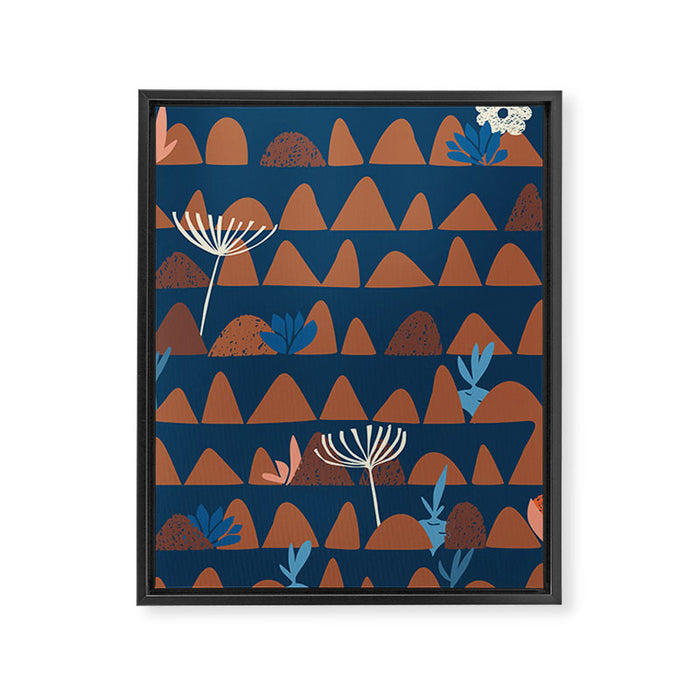Farmland abstract pattern dark blue Framed Canvas Print Gallery Image 1