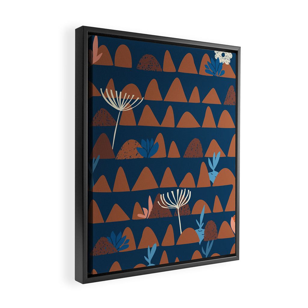 Farmland abstract pattern dark blue Framed Canvas Print Gallery Image 2
