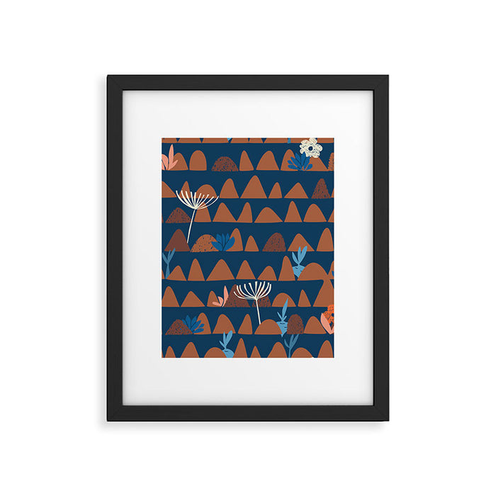 Farmland abstract pattern dark blue Framed Art Print Gallery Image 1
