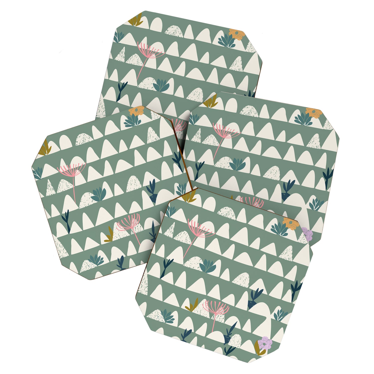 Farmland pattern sage green Coaster Gallery Image 1