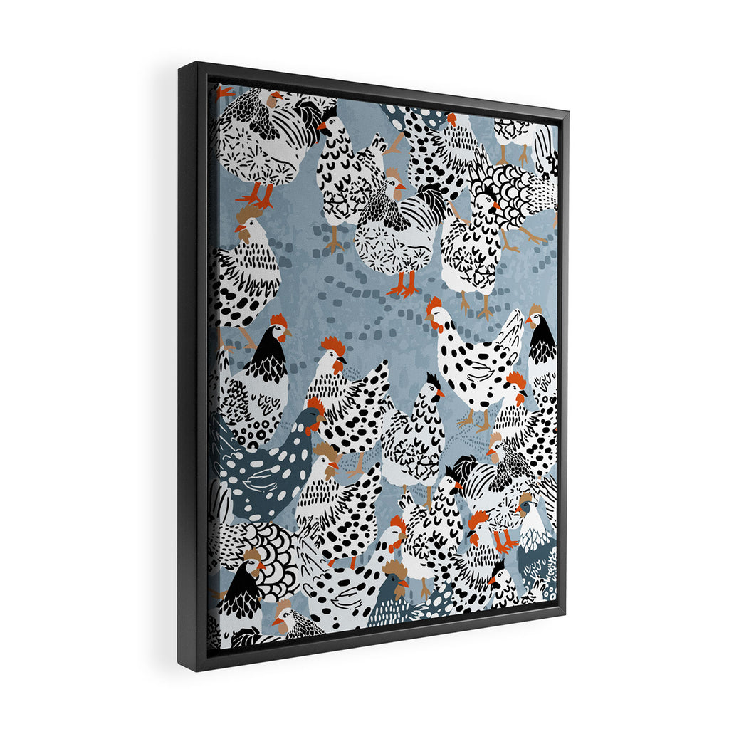 Favorite chickens blue Framed Canvas Print Gallery Image 2