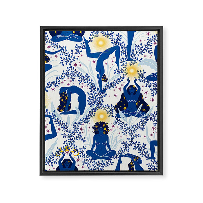 Feel the Cosmic Yoga blue Framed Canvas Print Gallery Image 1