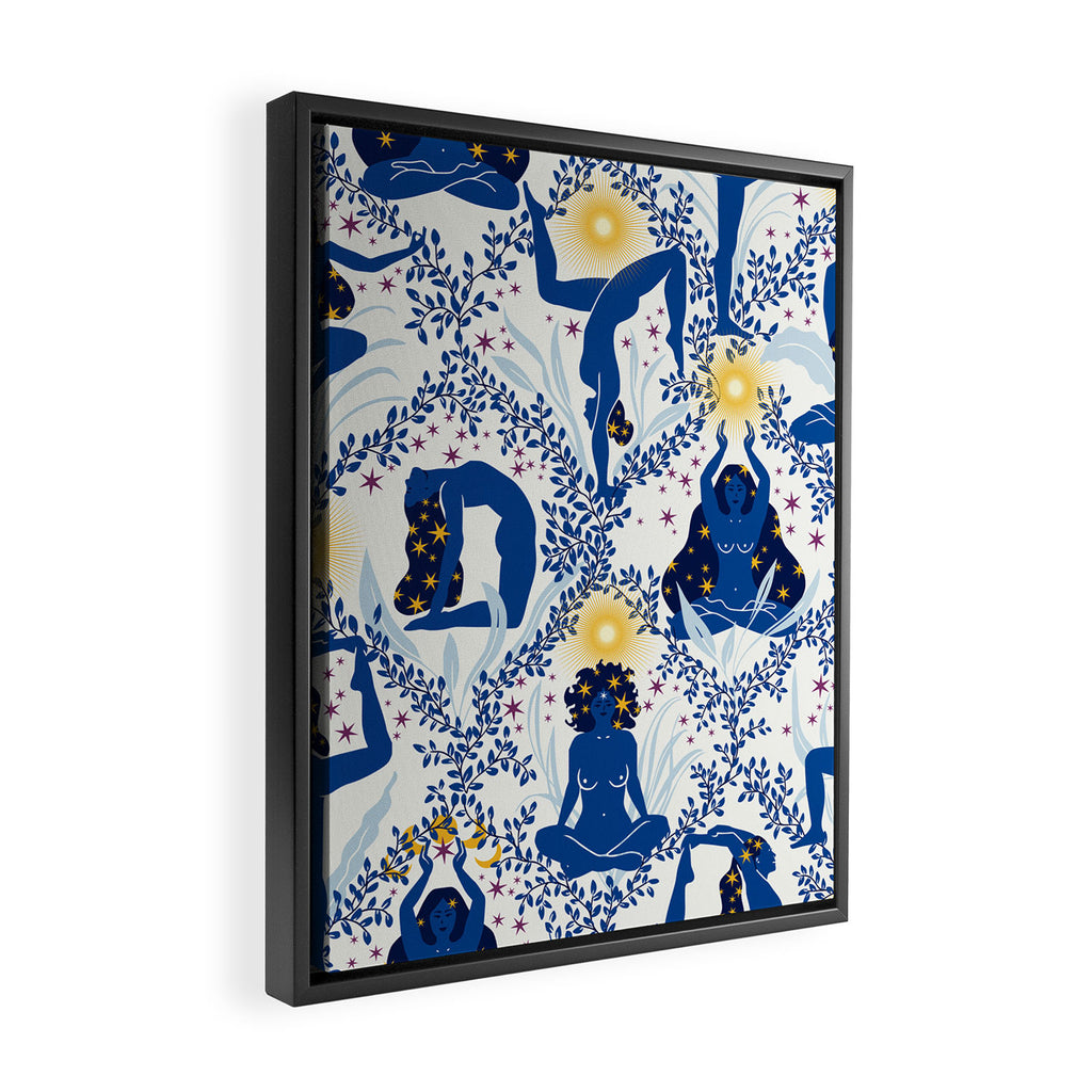 Feel the Cosmic Yoga blue Framed Canvas Print Gallery Image 2