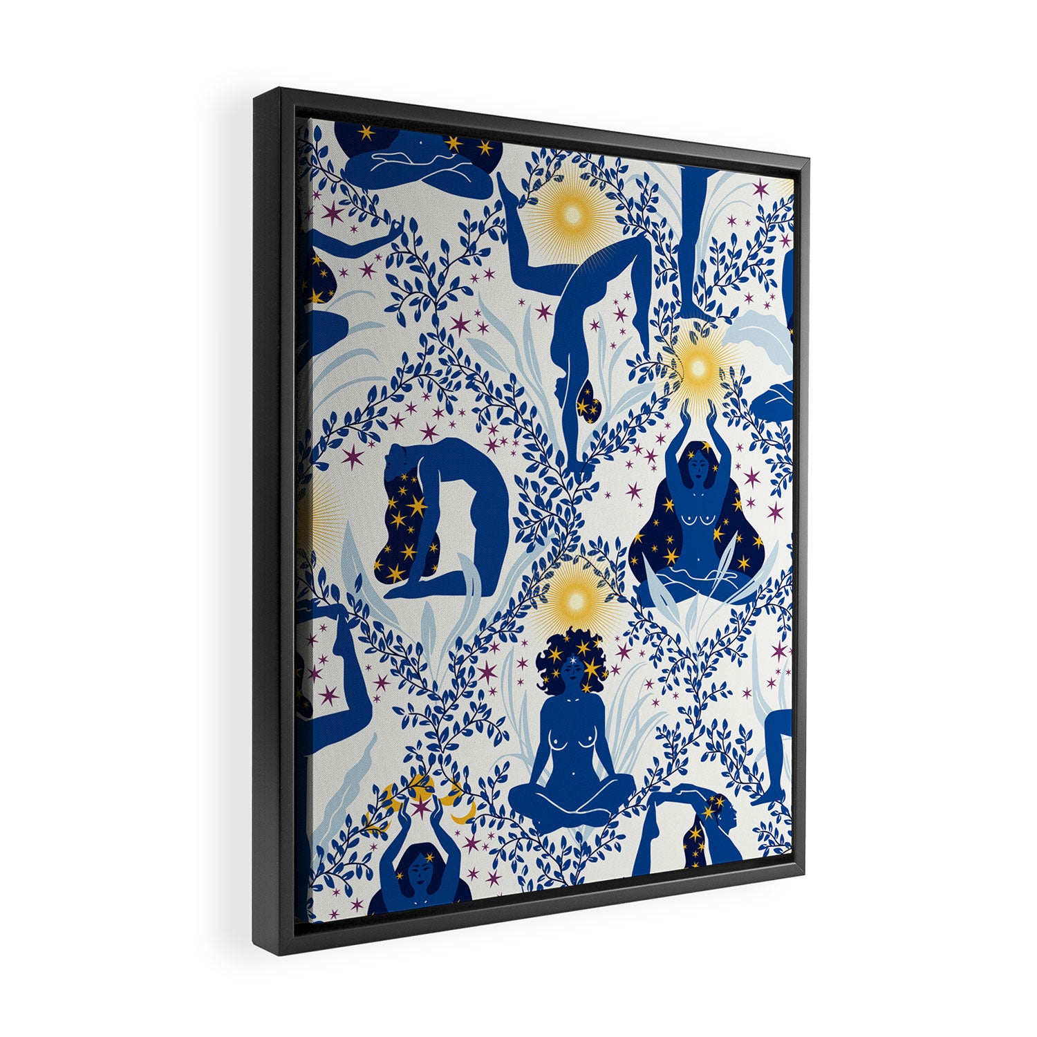 Feel the Cosmic Yoga blue Framed Canvas Print Gallery Image 2