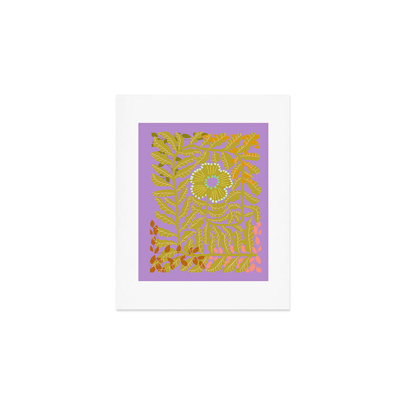 Fern leaves and flower purple Art Print Gallery Image 1