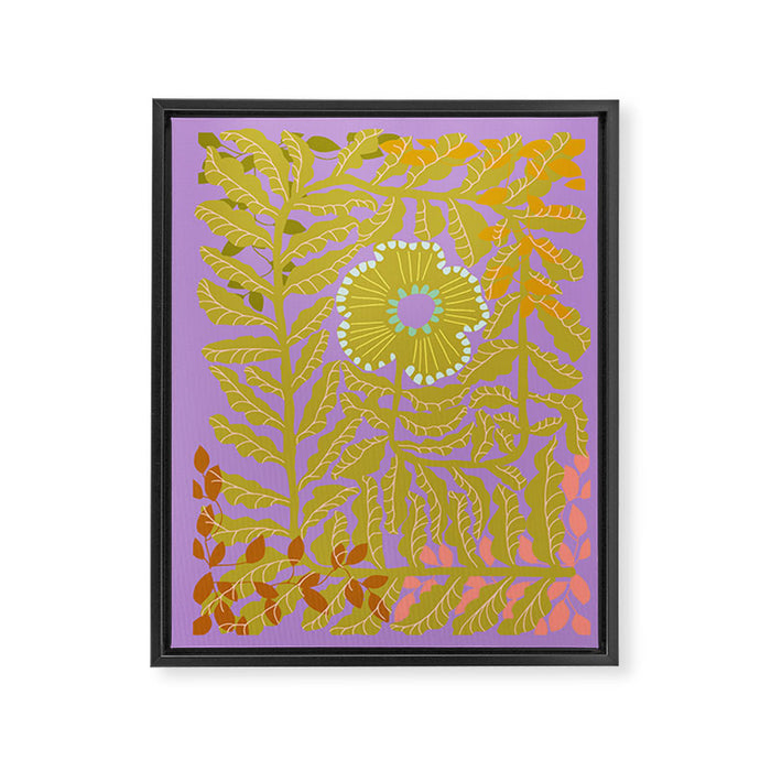 Fern leaves and flower purple Framed Canvas Print Gallery Image 1