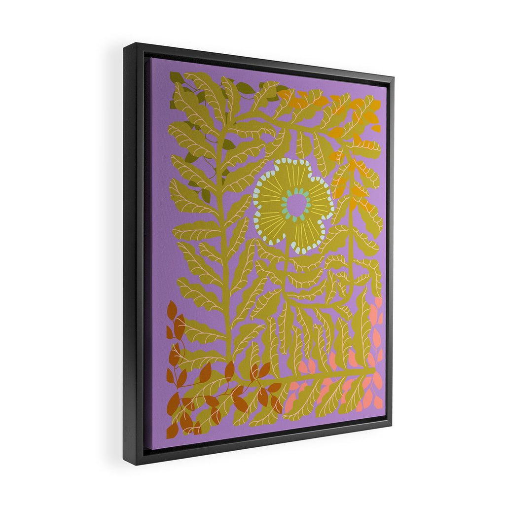 Fern leaves and flower purple Framed Canvas Print Gallery Image 2
