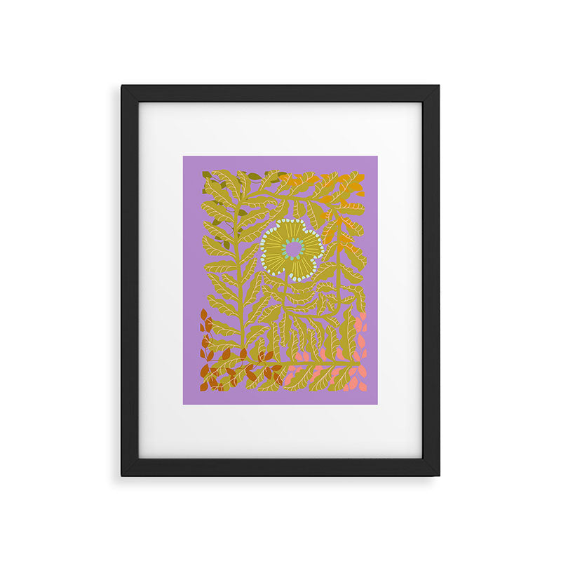 Fern leaves and flower purple Framed Art Print Gallery Image 5