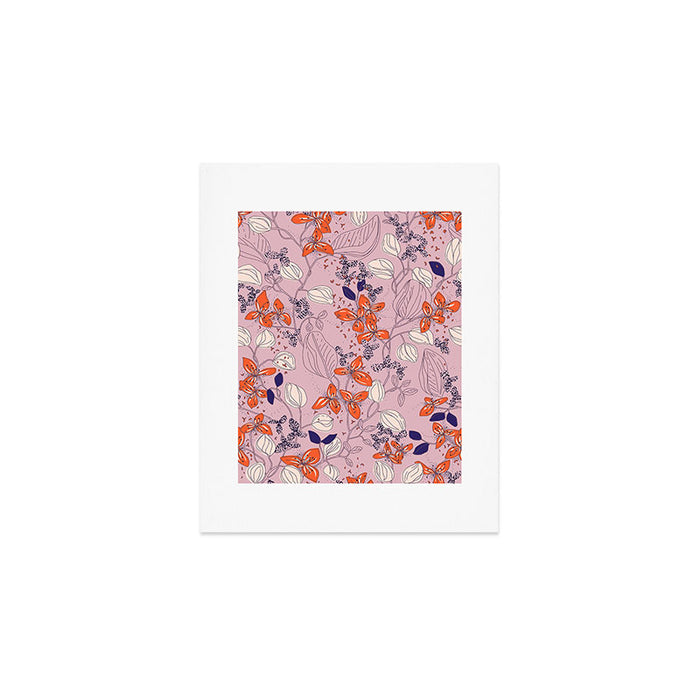Floral elegance lilac and red orange Art Print Gallery Image 1