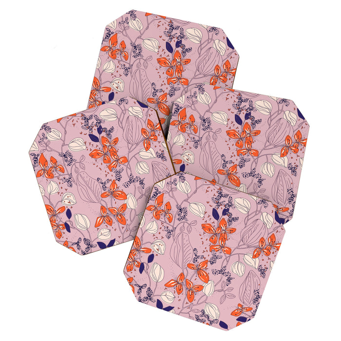 Floral elegance lilac and red orange Coaster Gallery Image 1