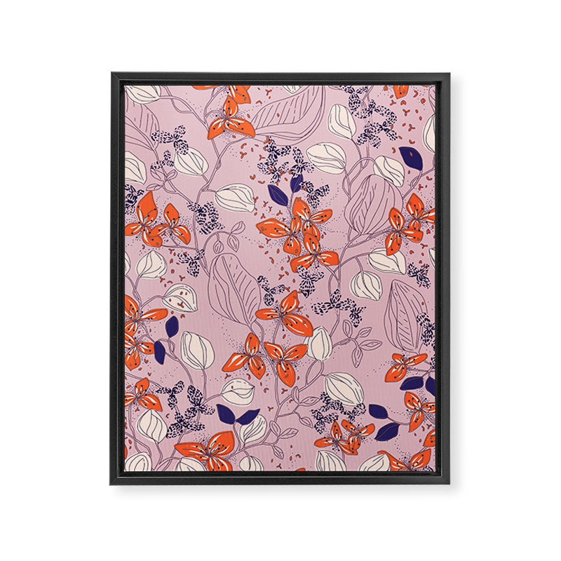 Floral elegance lilac and red orange Framed Canvas Print Gallery Image 6