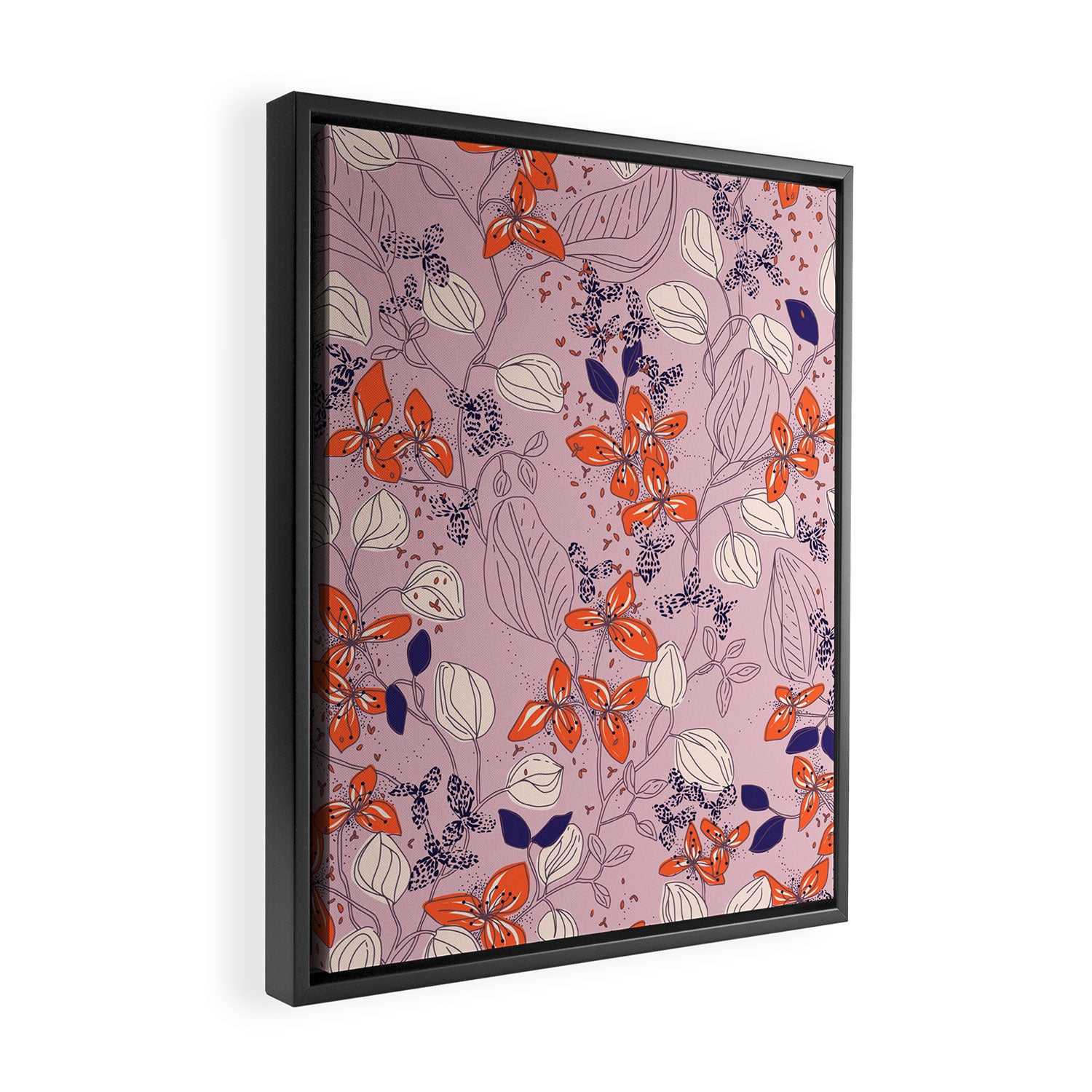 Floral elegance lilac and red orange Framed Canvas Print Gallery Image 2