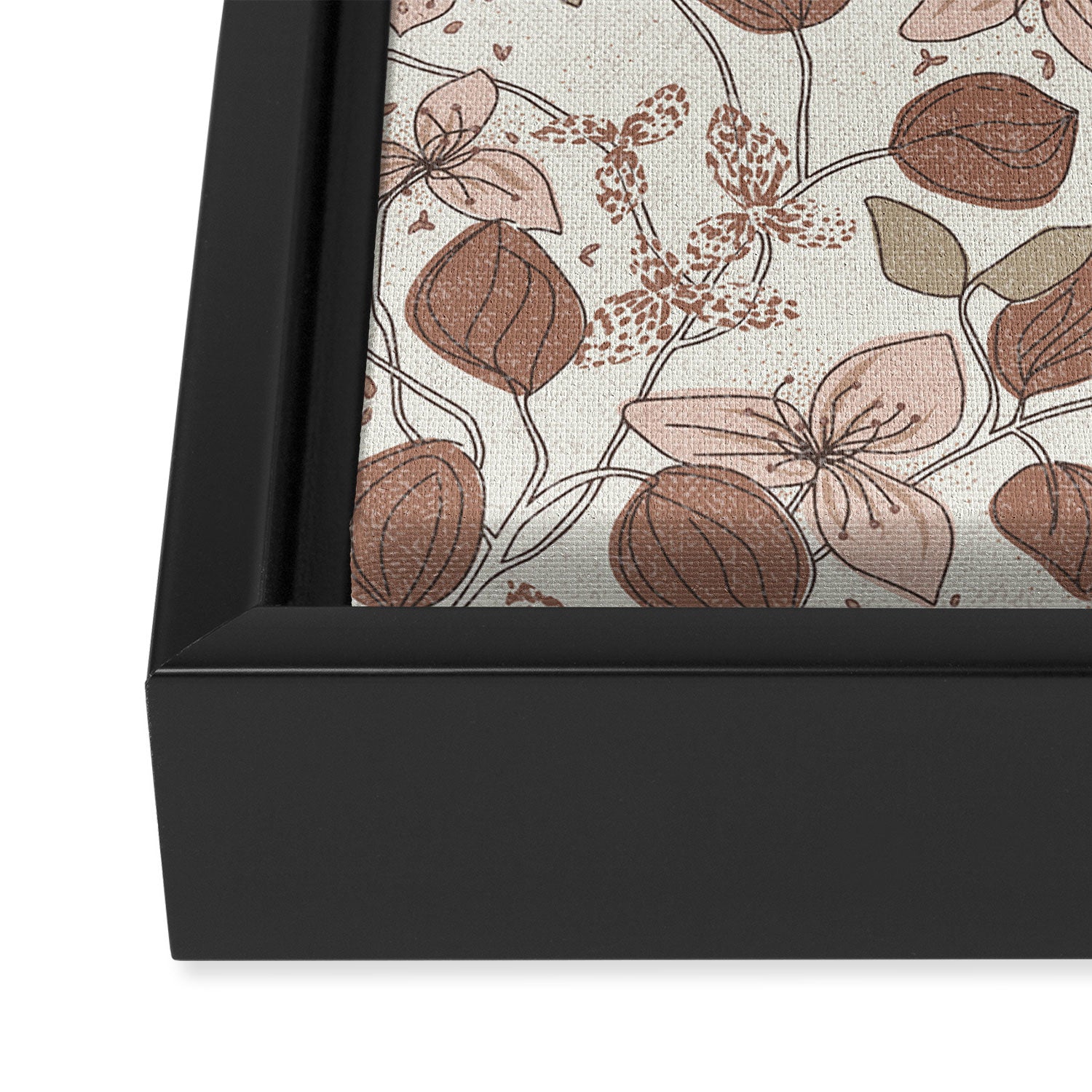 Floral elegance relaxed textured mocha cream Framed Canvas Print Gallery Image 3