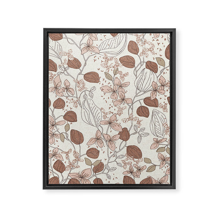 Floral elegance relaxed textured mocha cream Framed Canvas Print Gallery Image 1