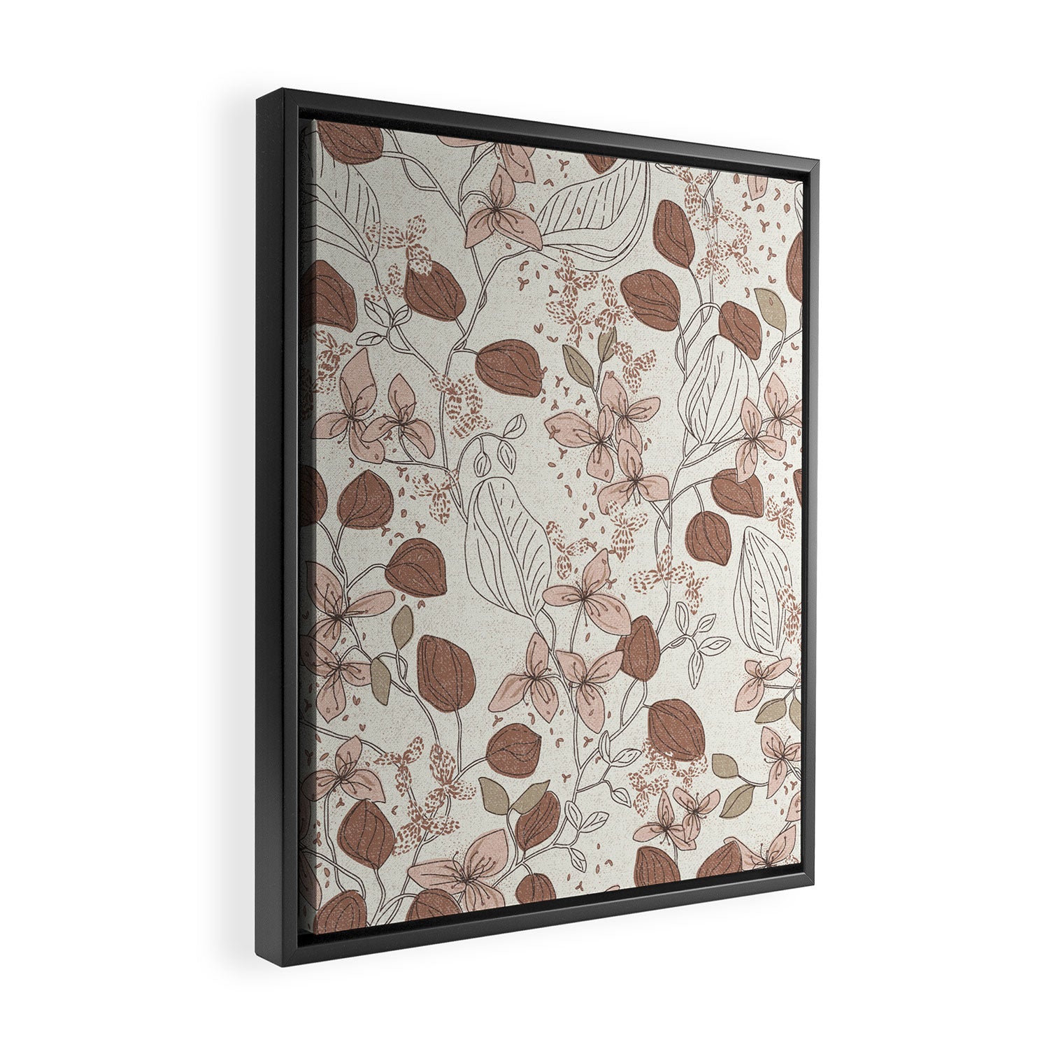 Floral elegance relaxed textured mocha cream Framed Canvas Print Gallery Image 2