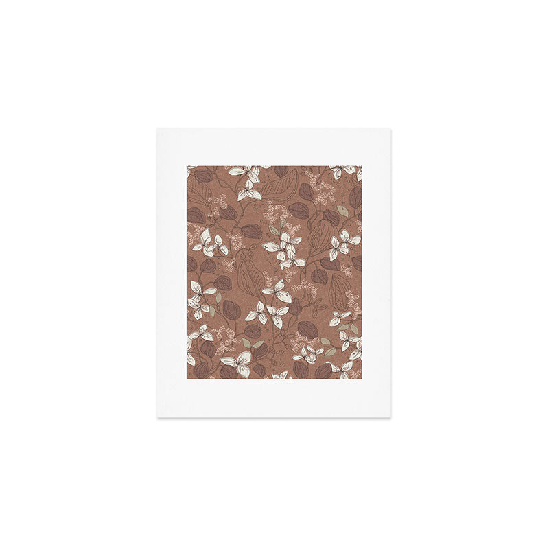 Floral elegance relaxed textured mocha mousse Art Print Gallery Image 1