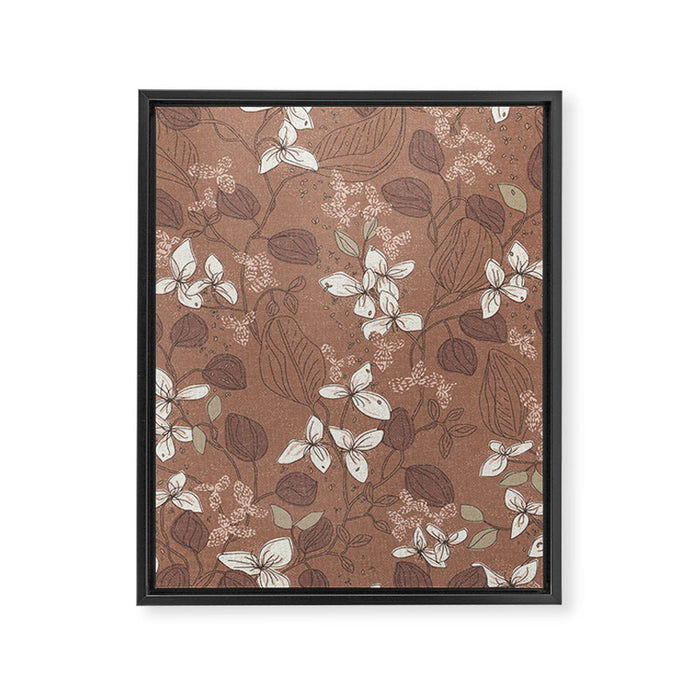 Floral elegance relaxed textured mocha mousse Framed Canvas Print Gallery Image 1