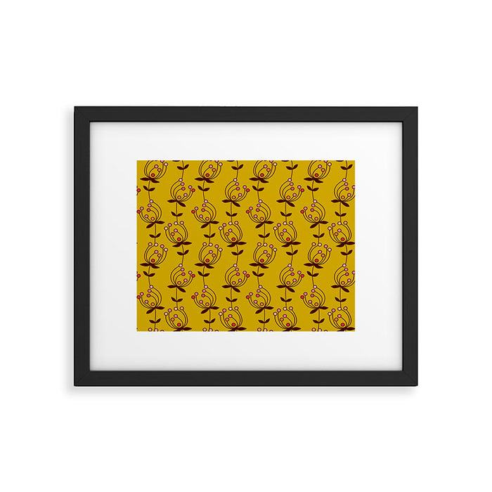 flowers on yellow seamless pattern - mustard yellow Framed Art Print Gallery Image 1