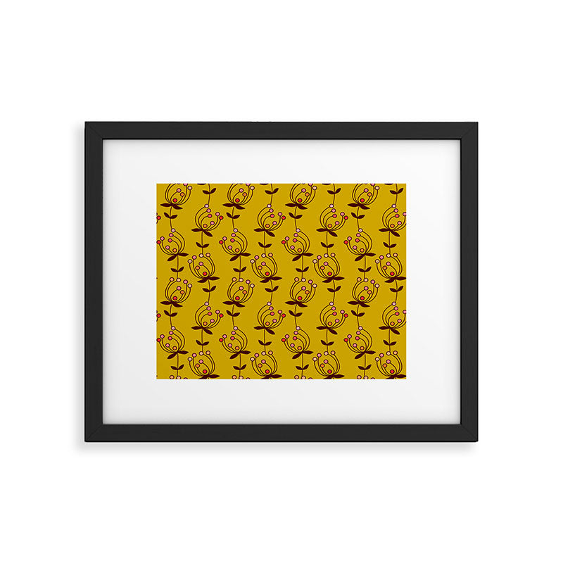 flowers on yellow seamless pattern - mustard yellow Framed Art Print Gallery Image 5