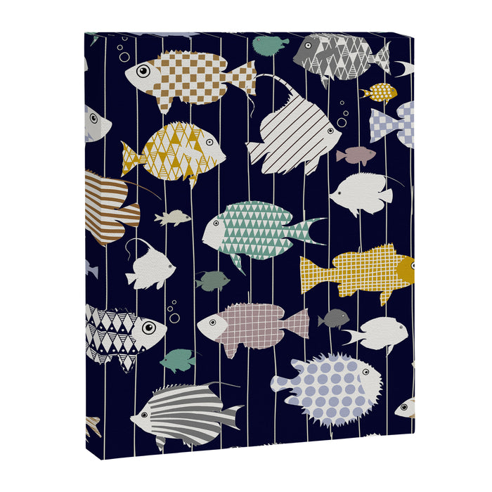 Fresh fish on dark navy blue pattern Canvas Print Gallery Image 1
