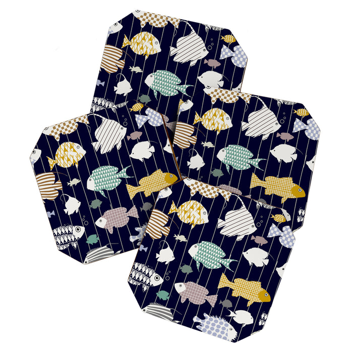 Fresh fish on dark navy blue pattern Coaster Gallery Image 1
