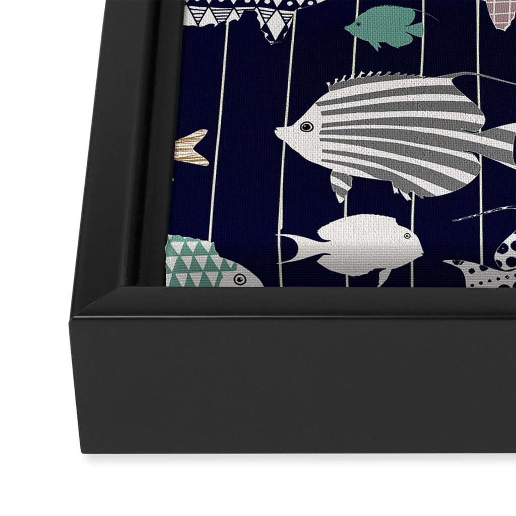 Fresh fish on dark navy blue pattern Framed Canvas Print Gallery Image 3