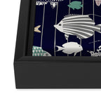 Fresh fish on dark navy blue pattern Framed Canvas Print Gallery Image 3