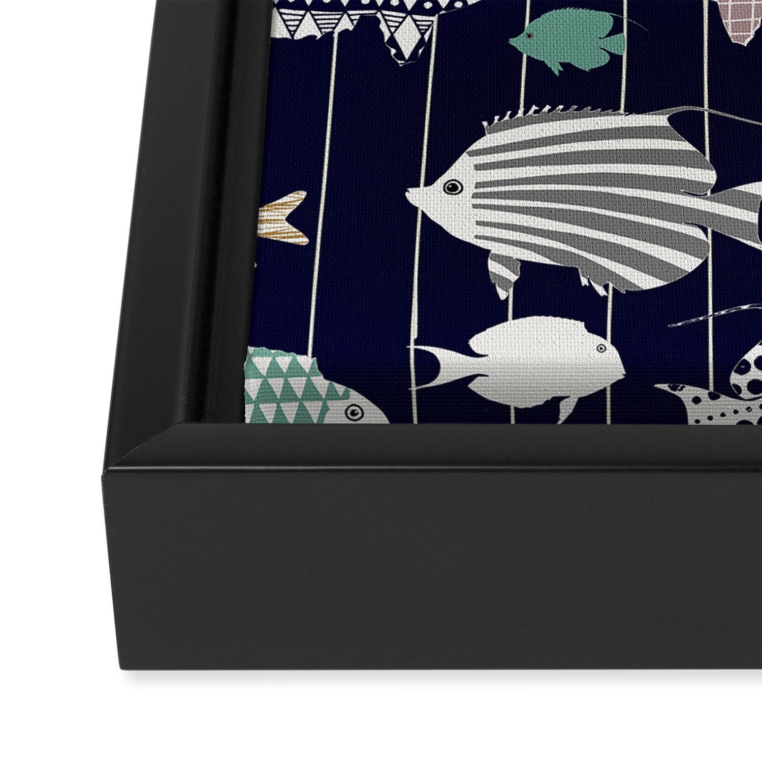Fresh fish on dark navy blue pattern Framed Canvas Print Gallery Image 3