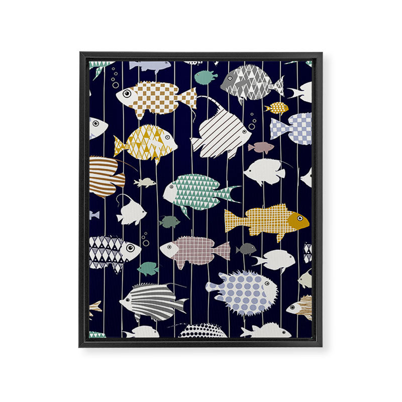 Fresh fish on dark navy blue pattern Framed Canvas Print Gallery Image 6