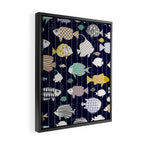 Fresh fish on dark navy blue pattern Framed Canvas Print Gallery Image 2