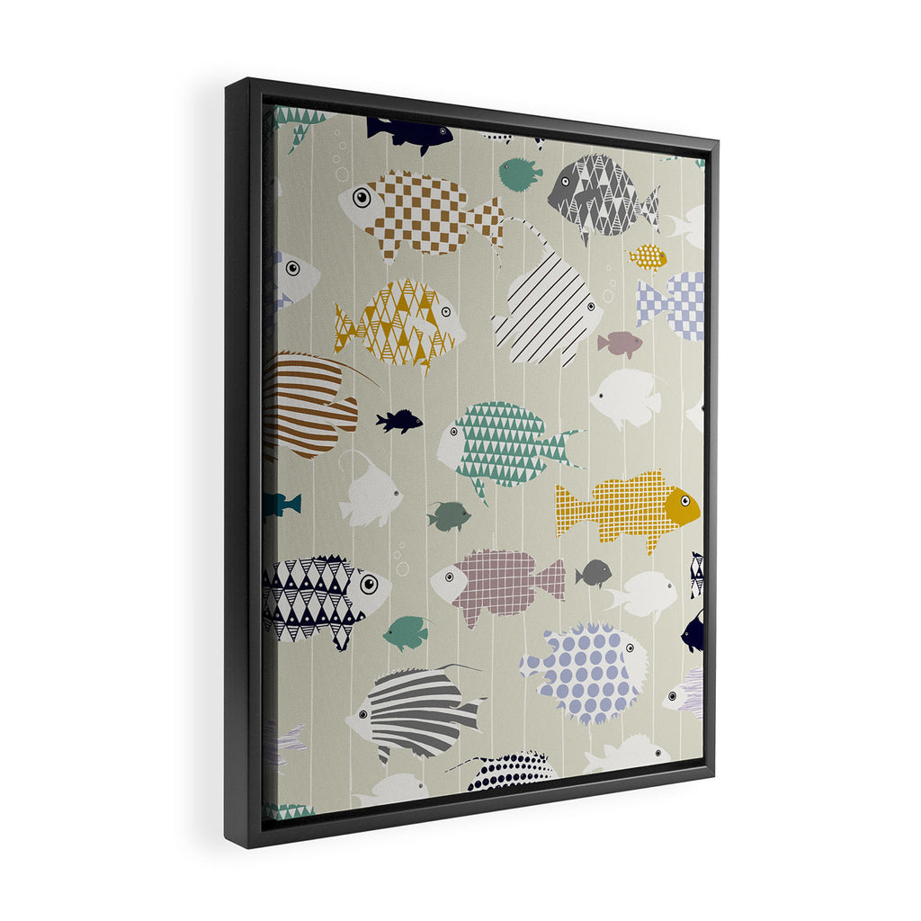Fresh fish on warm grey pattern Framed Canvas Print Gallery Image 2