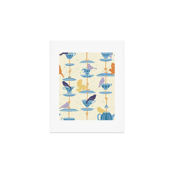 Garden Bird feeding antique white Art Print Gallery Image 1