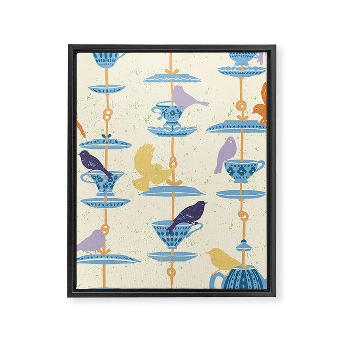 Garden Bird feeding antique white Framed Canvas Print Gallery Image 1