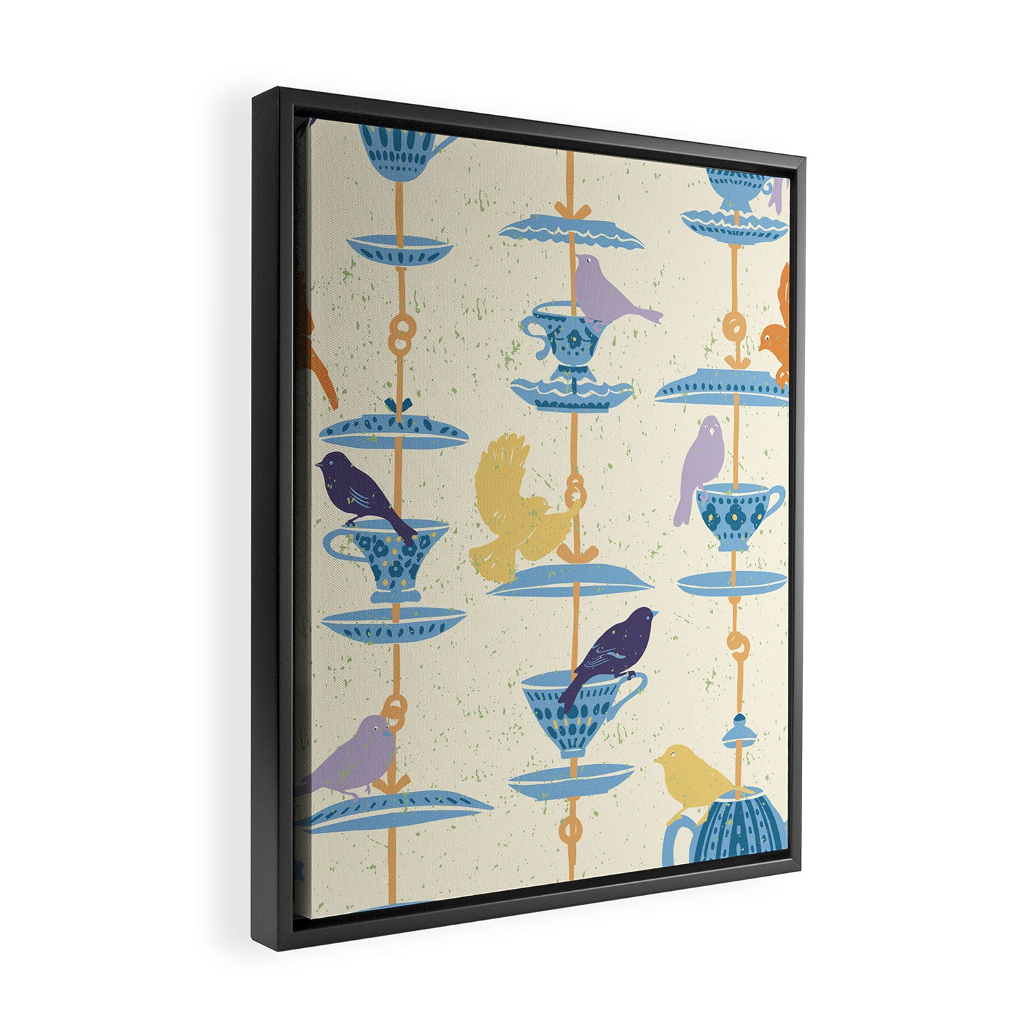 Garden Bird feeding antique white Framed Canvas Print Gallery Image 2
