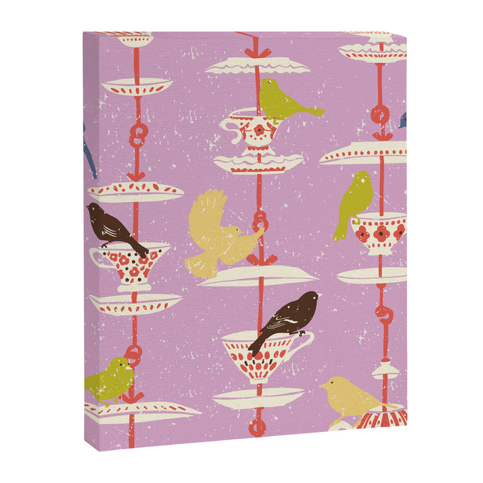 Garden Bird feeding happy pink Canvas Print Gallery Image 1