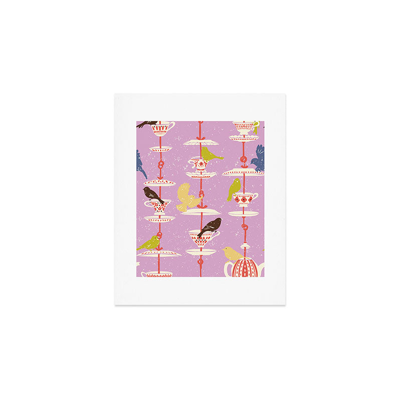 Garden Bird feeding happy pink Art Print Gallery Image 1