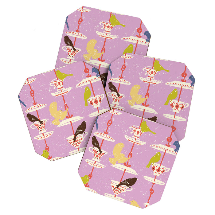 Garden Bird feeding happy pink Coaster Gallery Image 1