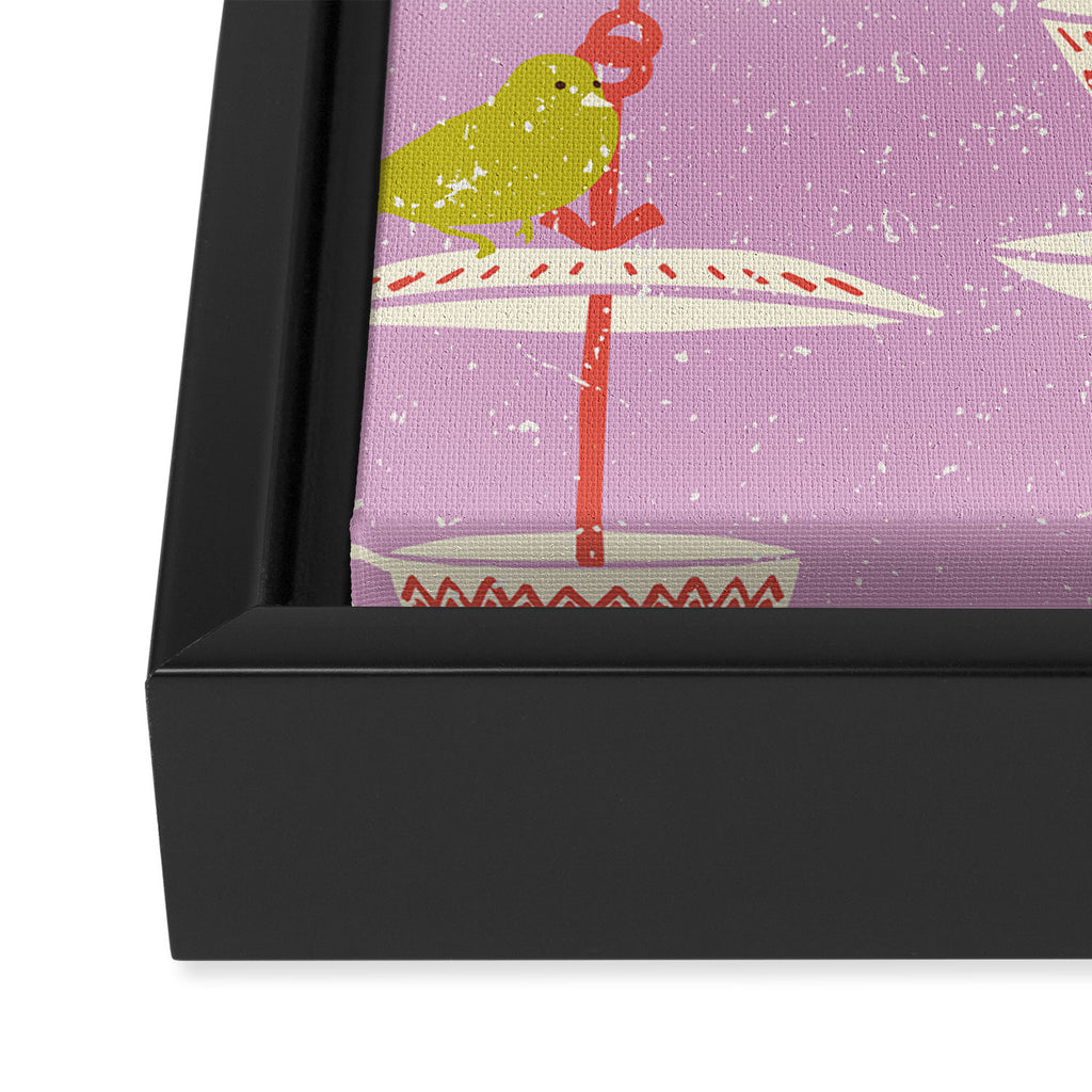 Garden Bird feeding happy pink Framed Canvas Print Gallery Image 3