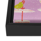 Garden Bird feeding happy pink Framed Canvas Print Gallery Image 3