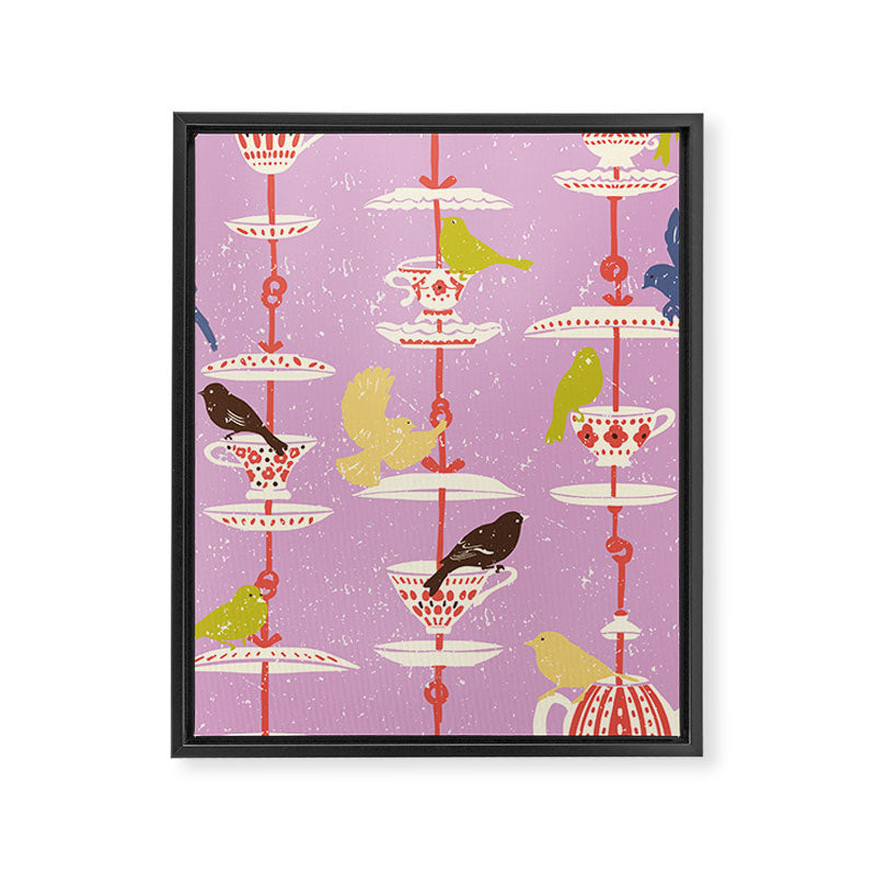 Garden Bird feeding happy pink Framed Canvas Print Gallery Image 6