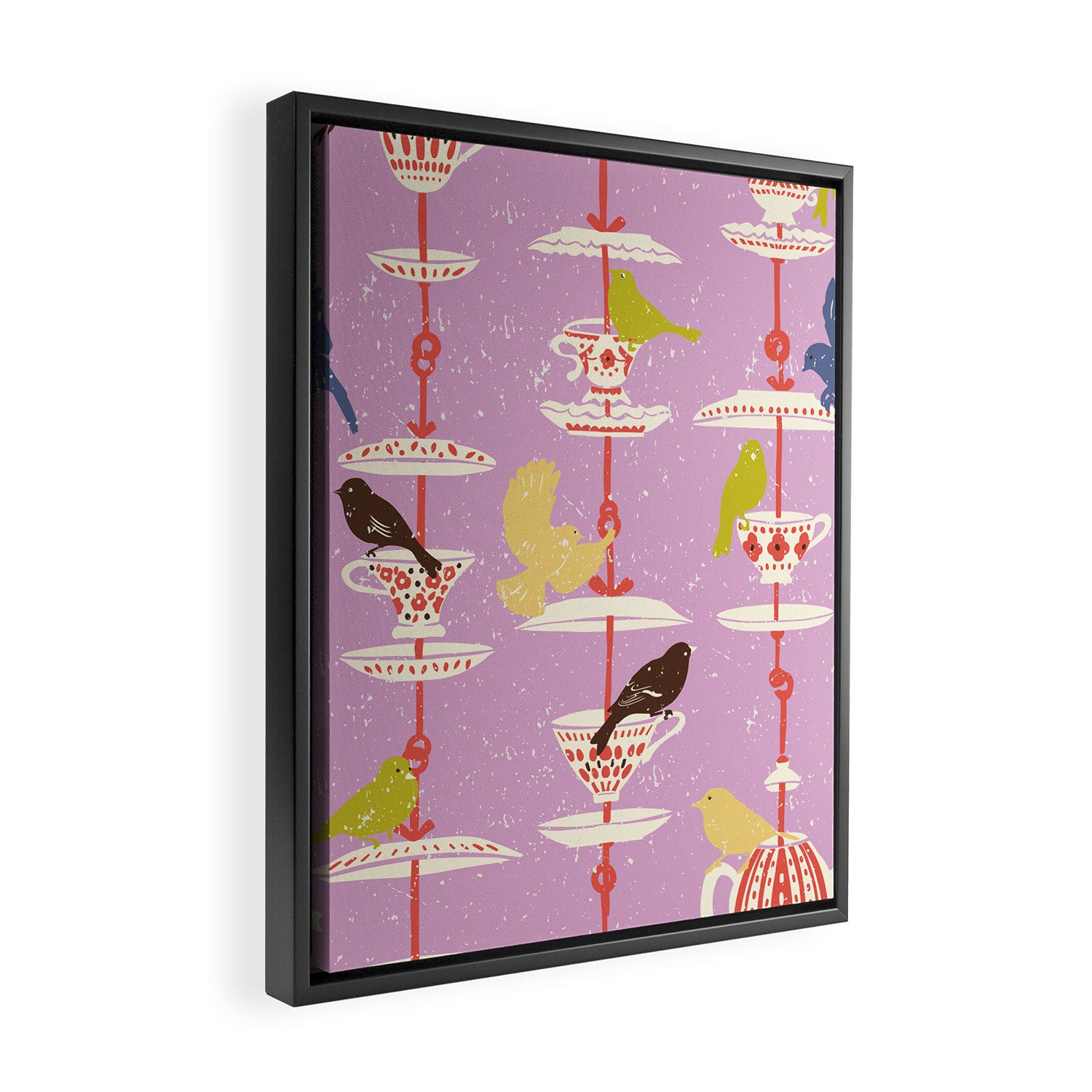 Garden Bird feeding happy pink Framed Canvas Print Gallery Image 2