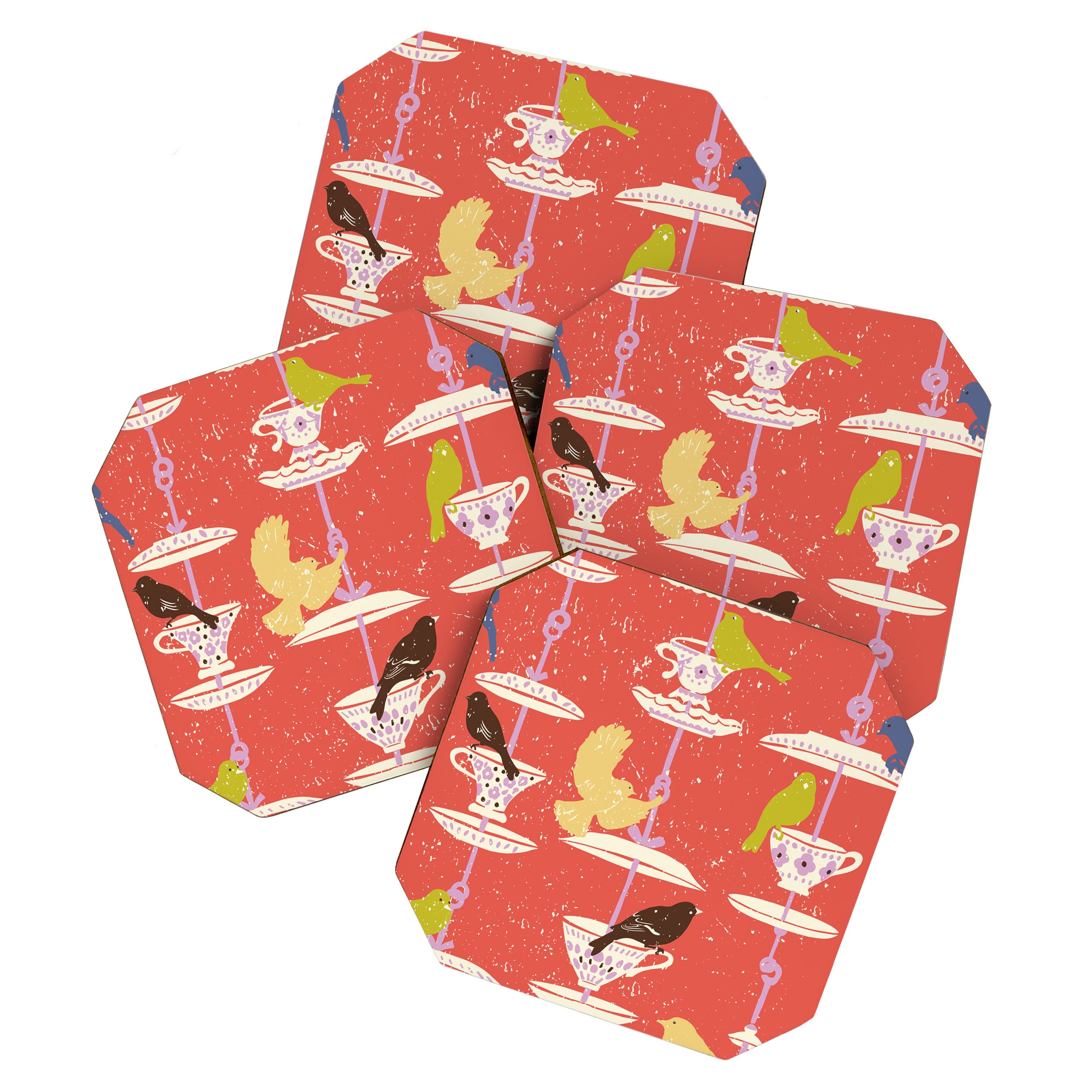 Garden Bird feeding happy red Coaster Gallery Image 1