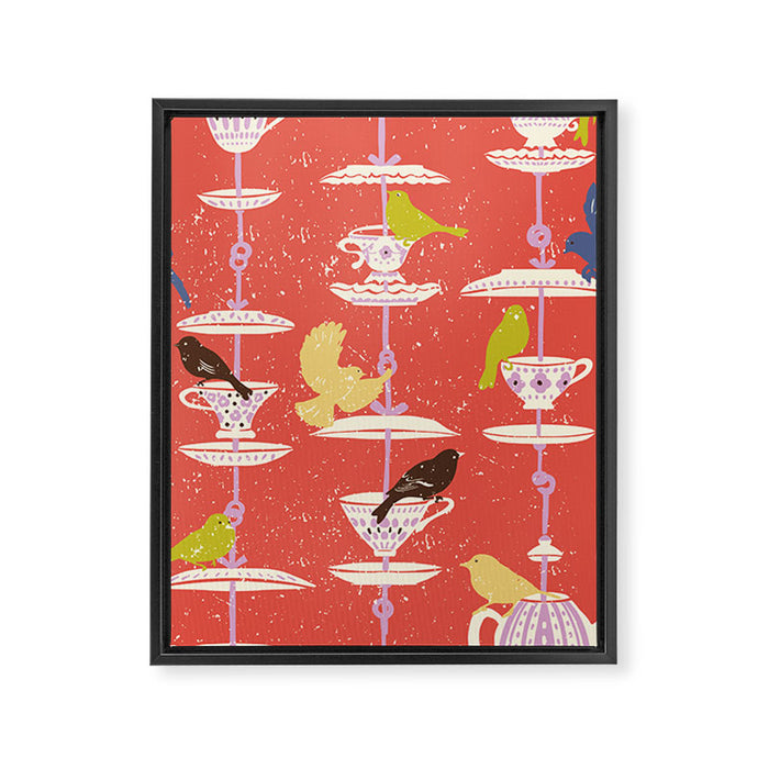 Garden Bird feeding happy red Framed Canvas Print Gallery Image 1