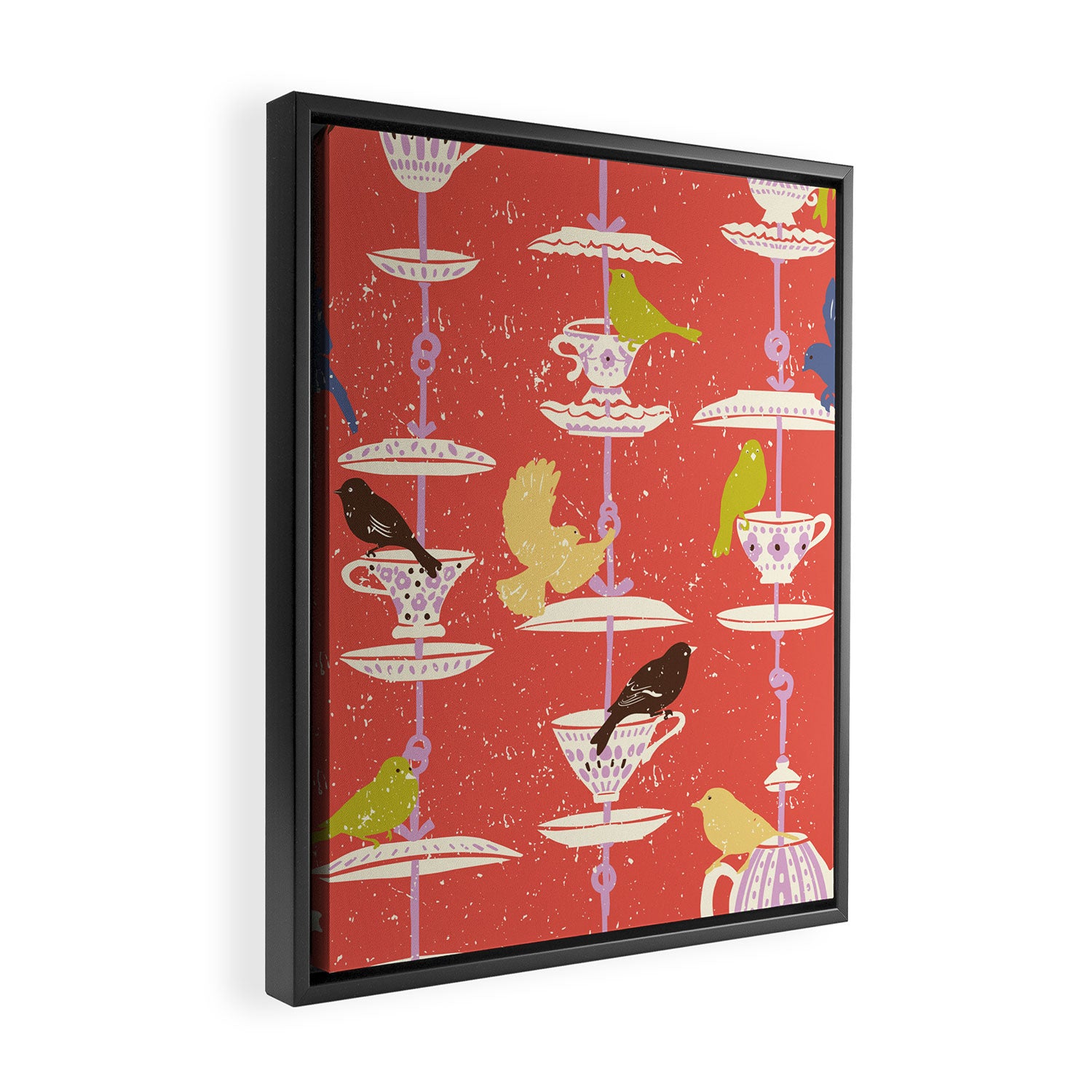Garden Bird feeding happy red Framed Canvas Print Gallery Image 2