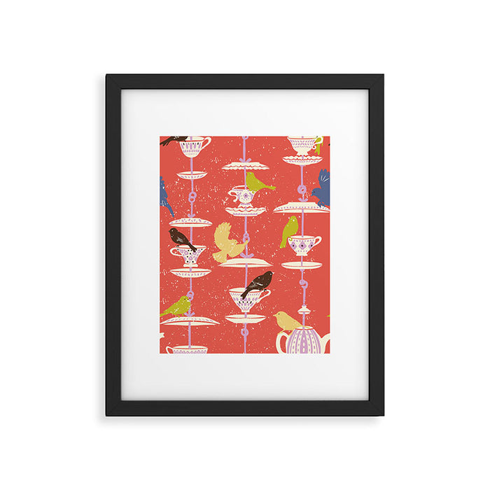 Garden Bird feeding happy red Framed Art Print Gallery Image 1