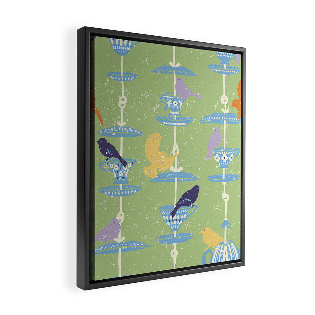 Garden Bird feeding may green Framed Canvas Print Gallery Image 2